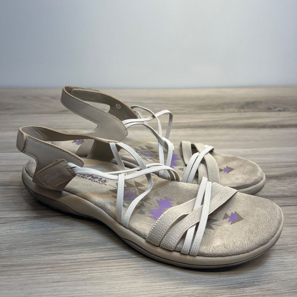 Skechers Reggae Slim Takes Two Sandals Size 11 Taupe Elastic Straps